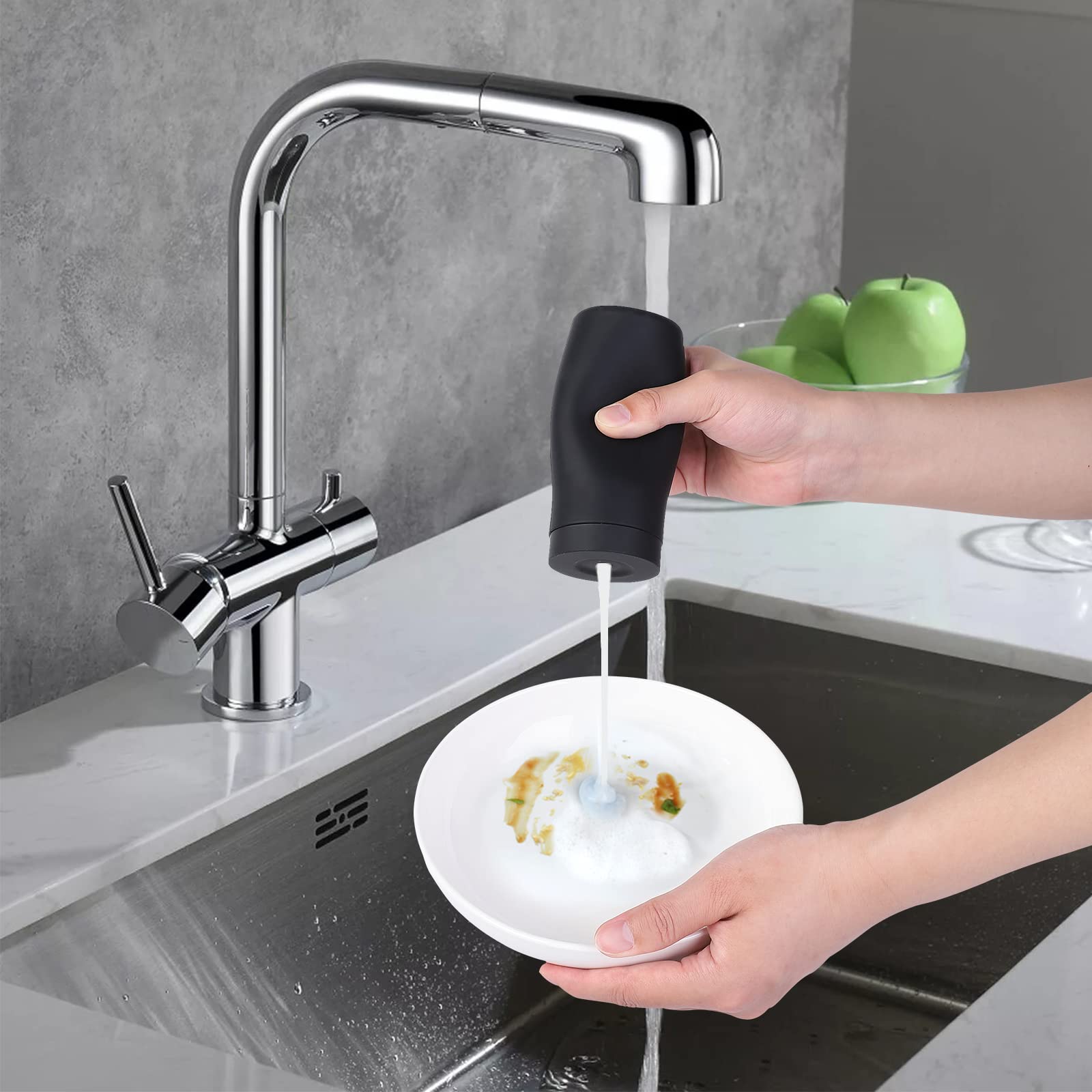 Distributeur de liquide vaisselle rechargeable Garvee, flacon en silicone, facile à presser, distributeur de savon pour les mains pour la cuisine et la salle de bain, noir