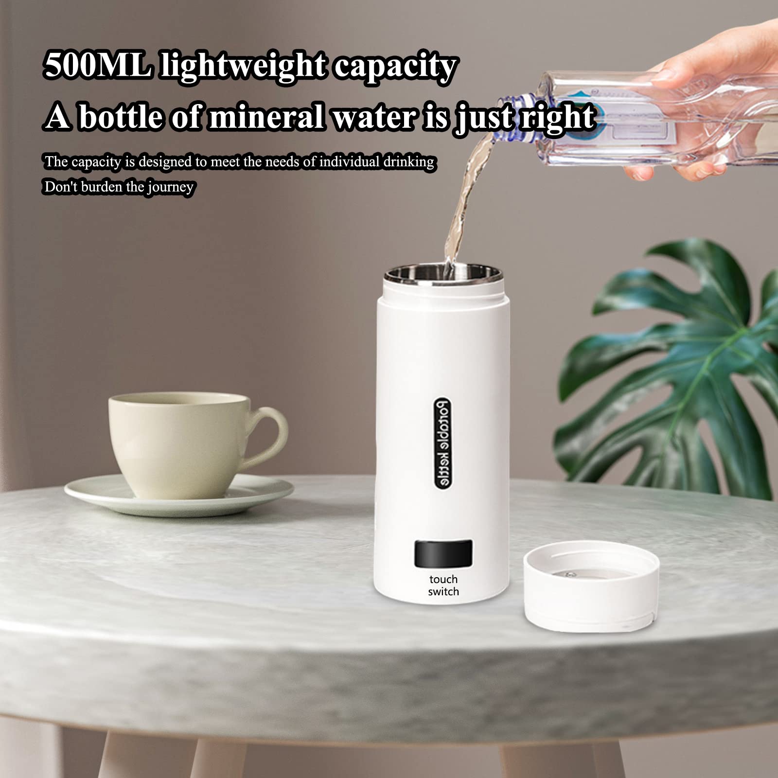 Bouilloire électrique Garvee 380 ml en acier inoxydable, portable, avec voyant LED, contrôle de température, idéale pour le camping, le bureau et les voyages. Compacte et rapide.