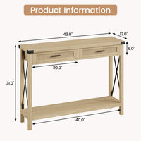 Console Garvee style ferme avec tiroirs en rotin, 109 cm, style rustique, idéale pour un couloir ou un salon.