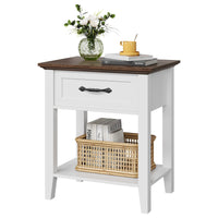 Table de chevet Garvee avec tiroir, 2 niveaux de rangement, bois, blanc, pour chambre et salon, robuste et polyvalente
