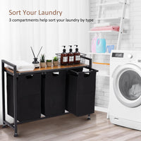 Panier à linge Garvee avec 3 poches amovibles, rangement pour salle de bain et chambre, 130 L, tissu Oxford et structure en bois et métal