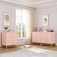 Garvee commode en bois avec 3 tiroirs, espace de rangement, MDF rose, anti-poussière, salon, chambre, entrée, compacte