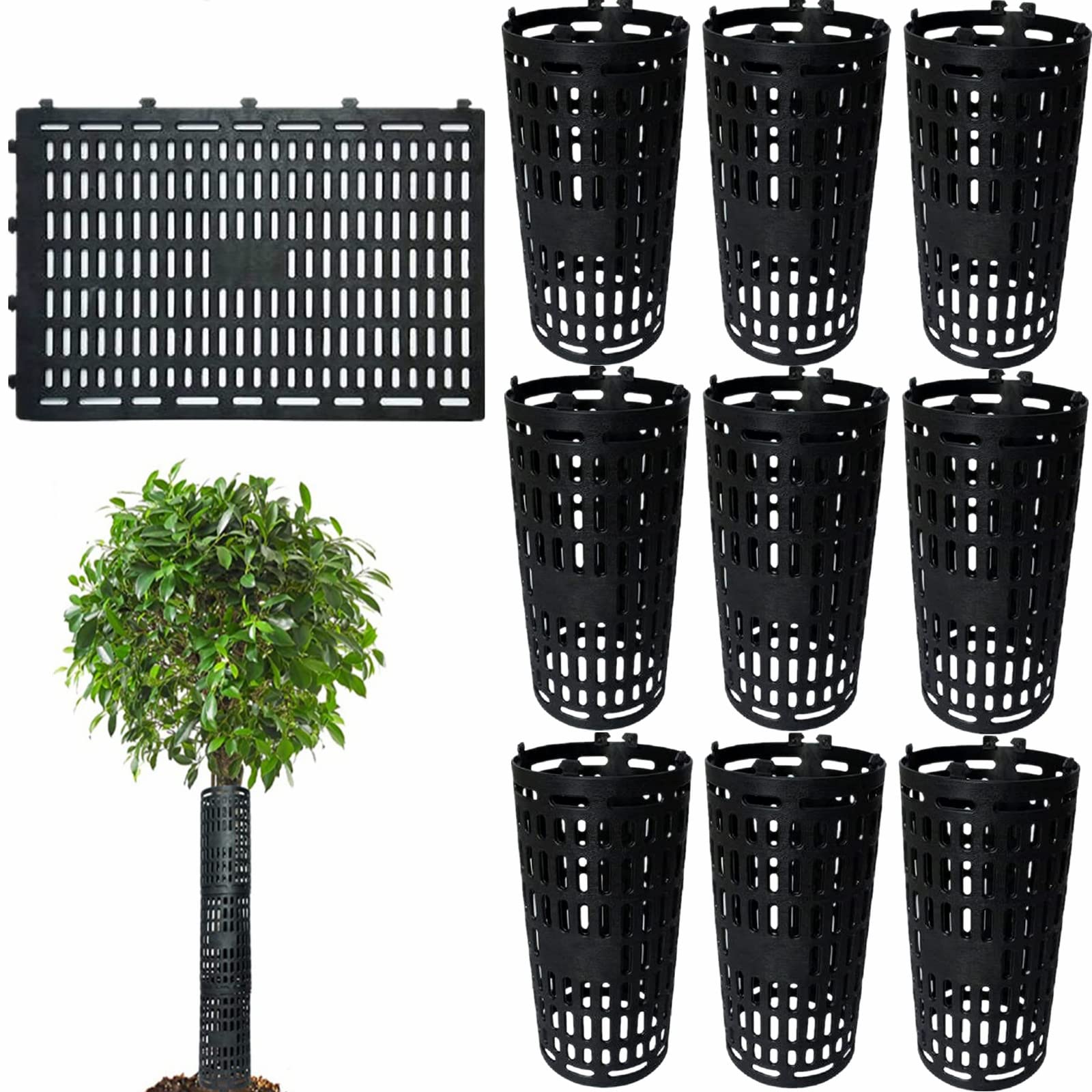 Garvee Protège-tronc extensible 25 × 37 cm en PVC résistant aux UV, housse de protection noire pour arbres, lot de 10 pièces