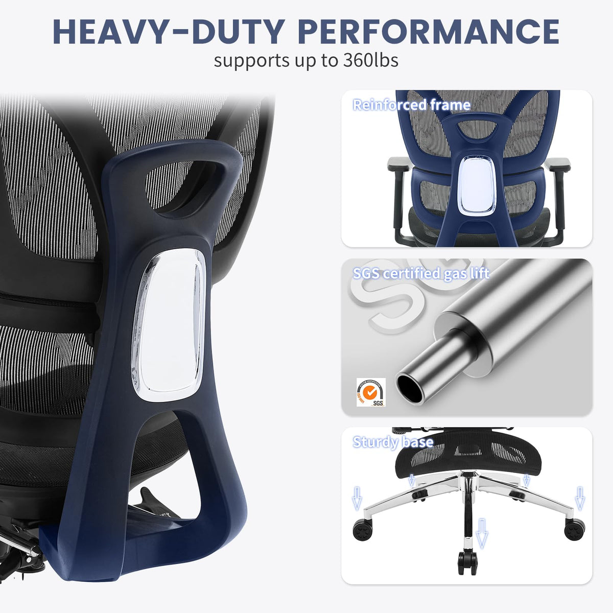 Garvee Chaise de bureau ergonomique avec repose-pieds, réglable, en maille respirante, dossier haut, noire