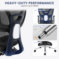 Garvee Chaise de bureau ergonomique avec repose-pieds, réglable, en maille respirante, dossier haut, noire