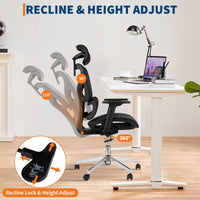 Garvee chaise de bureau ergonomique en maille respirante, accoudoirs 3D, repose-pieds, inclinaison 135°, Noir