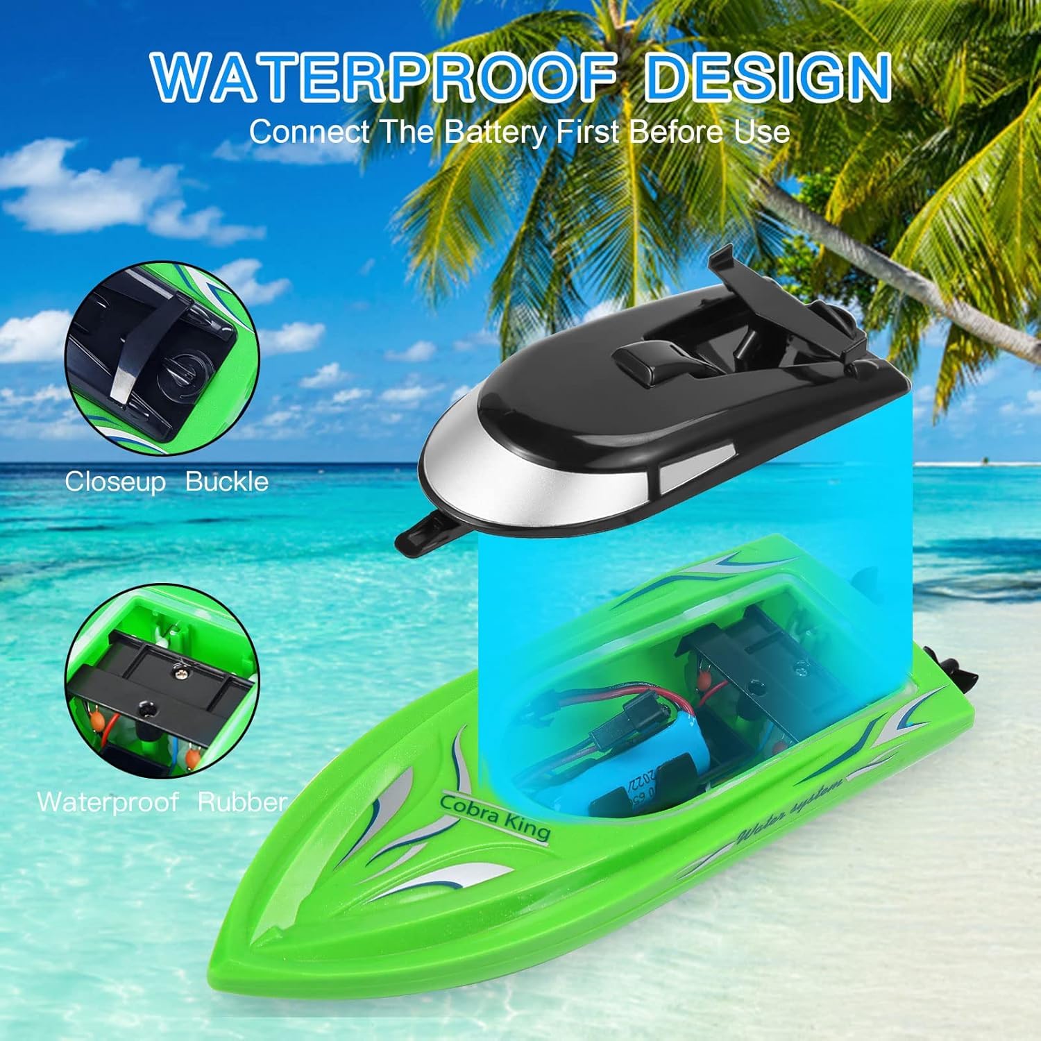 Bateau radiocommandé Garvee (lot de 2) - Vitesse élevée (10 km/h), télécommande 2,4 GHz, plastique ABS, idéal pour piscines et lacs, 4 batteries incluses, chargement USB.