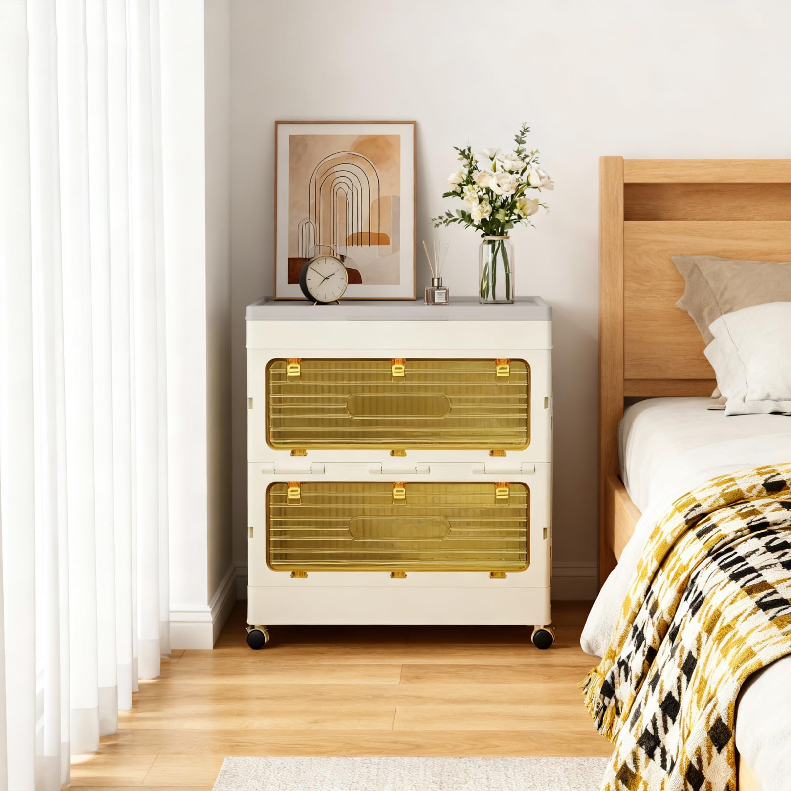 Boîte de rangement pliable Garvee 135 L avec couvercle et roulettes, idéale pour la chambre et le bureau. Robuste, empilable et facile à déplacer. Couleur : grise.