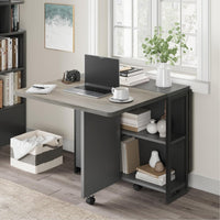 Garvee Table à Manger Pliante Grise avec Rangement 2 Niveaux, Table de Cuisine Extensible à Rabats, Rectangulaire pour 4, Gain de Place, Bureau et Maison