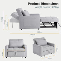 Canapé-lit/fauteuil convertible 3 en 1 Garvee, revêtement en lin, 192 x 96 x 59 cm, gris clair