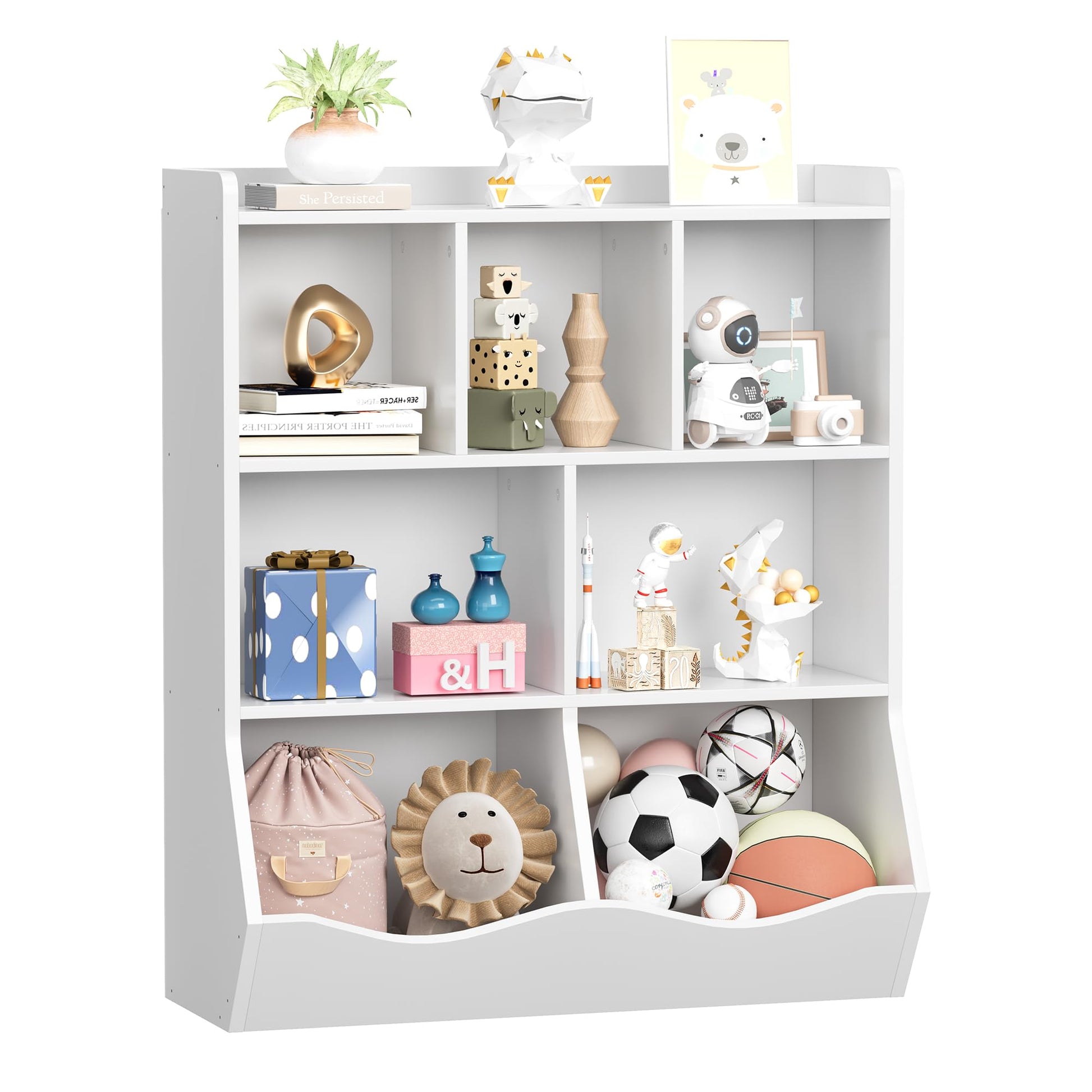 Meuble de rangement pour jouets Garvee blanc, bibliothèque pour enfants, 3 niveaux, anti-basculement, en bois robuste, salle de jeux