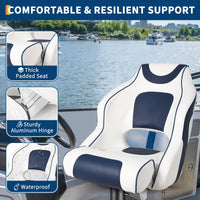 Siège de bateau haut Garvee avec accoudoirs, coussin relevable pliable pour bateaux de pêche et pontons, ergonomique, résistant aux intempéries, charnières en aluminium, antirouille