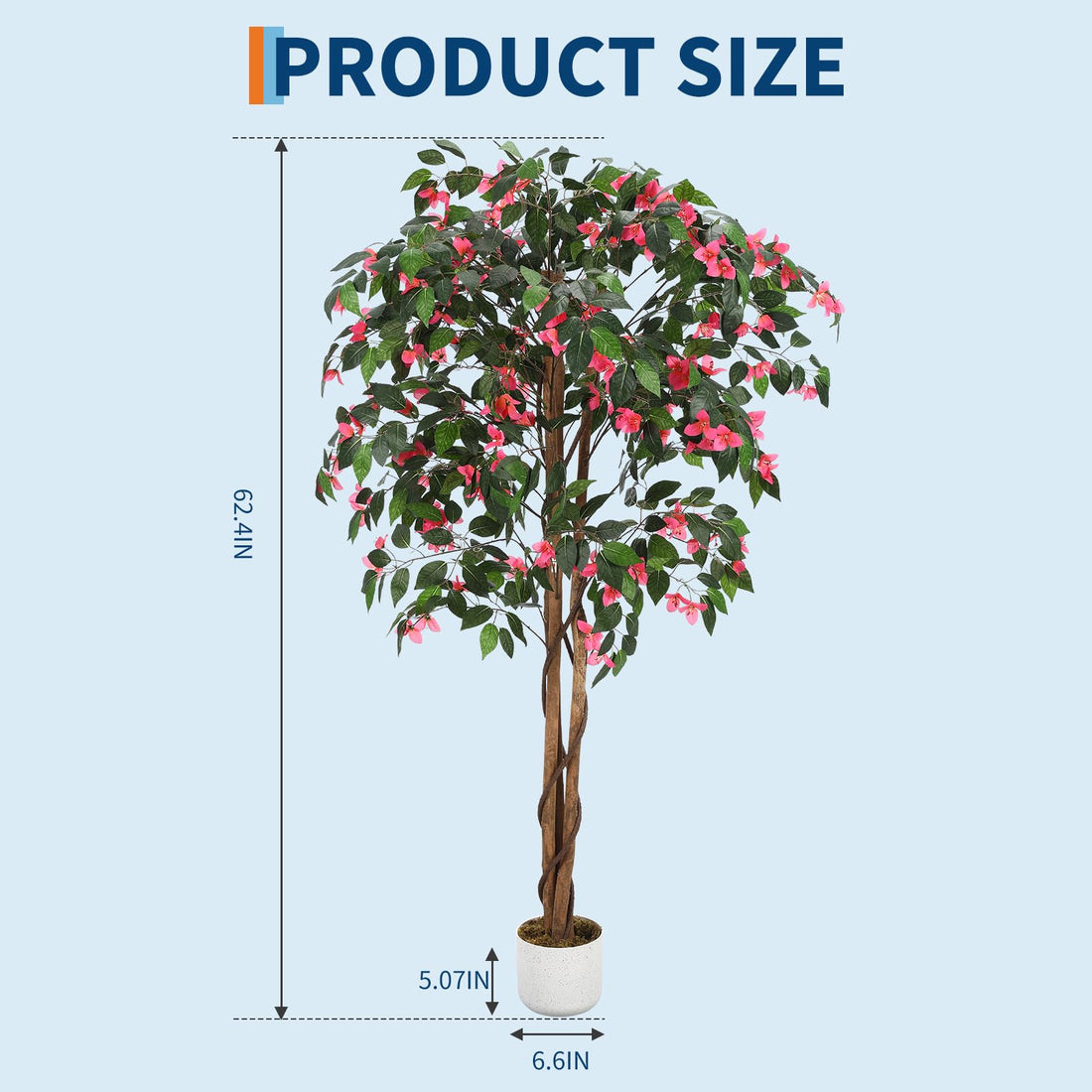 Garvee Bougainvillier Artificiel 160 cm, Arbre Décoratif avec Tronc en Bois Véritable et Fleurs en Polyester, Rose Fuchsia