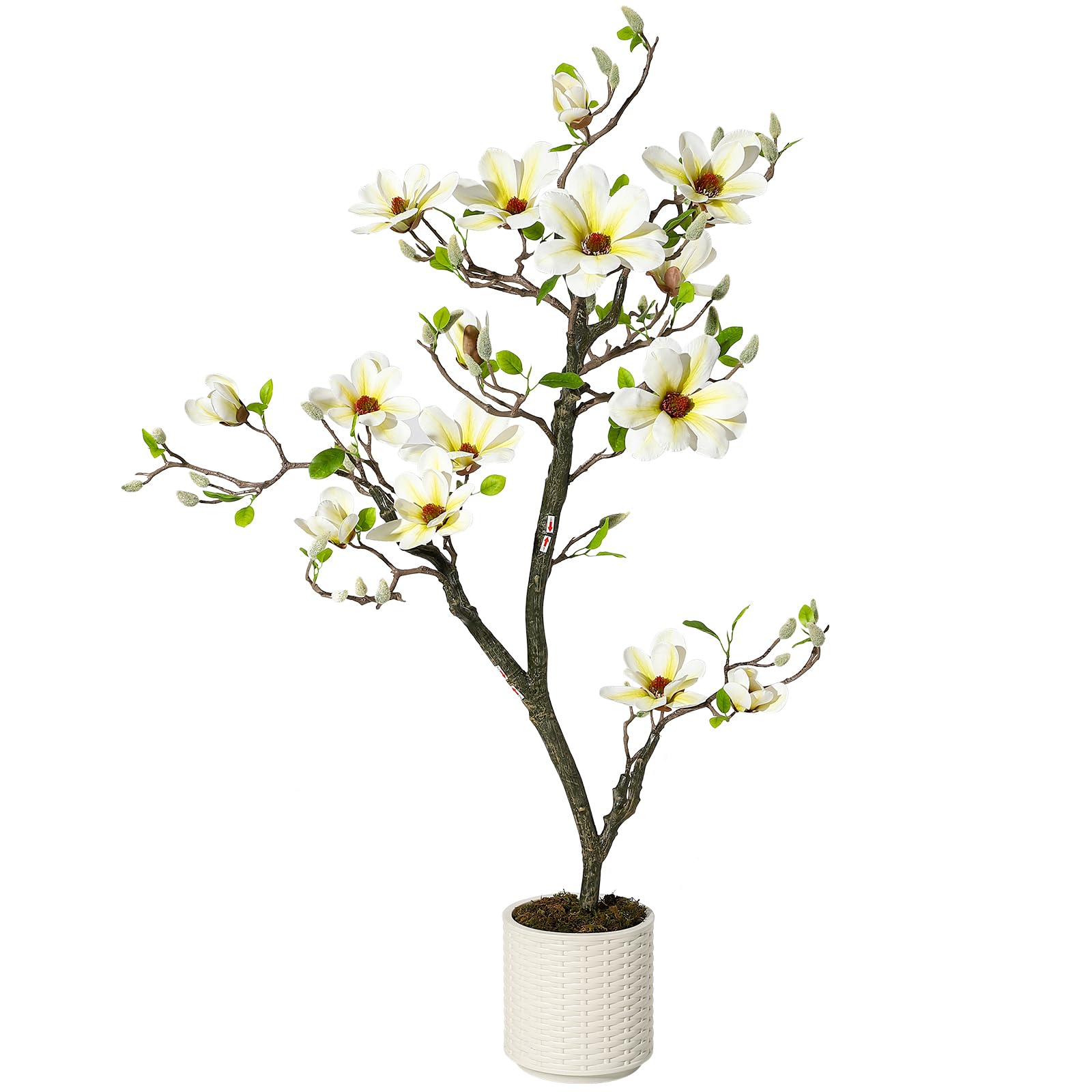 Magnolia artificiel Garvee blanc de 1,20 m avec branches ajustables pour une utilisation intérieure et extérieure, bureau et maison, matériau de haute qualité, base stable