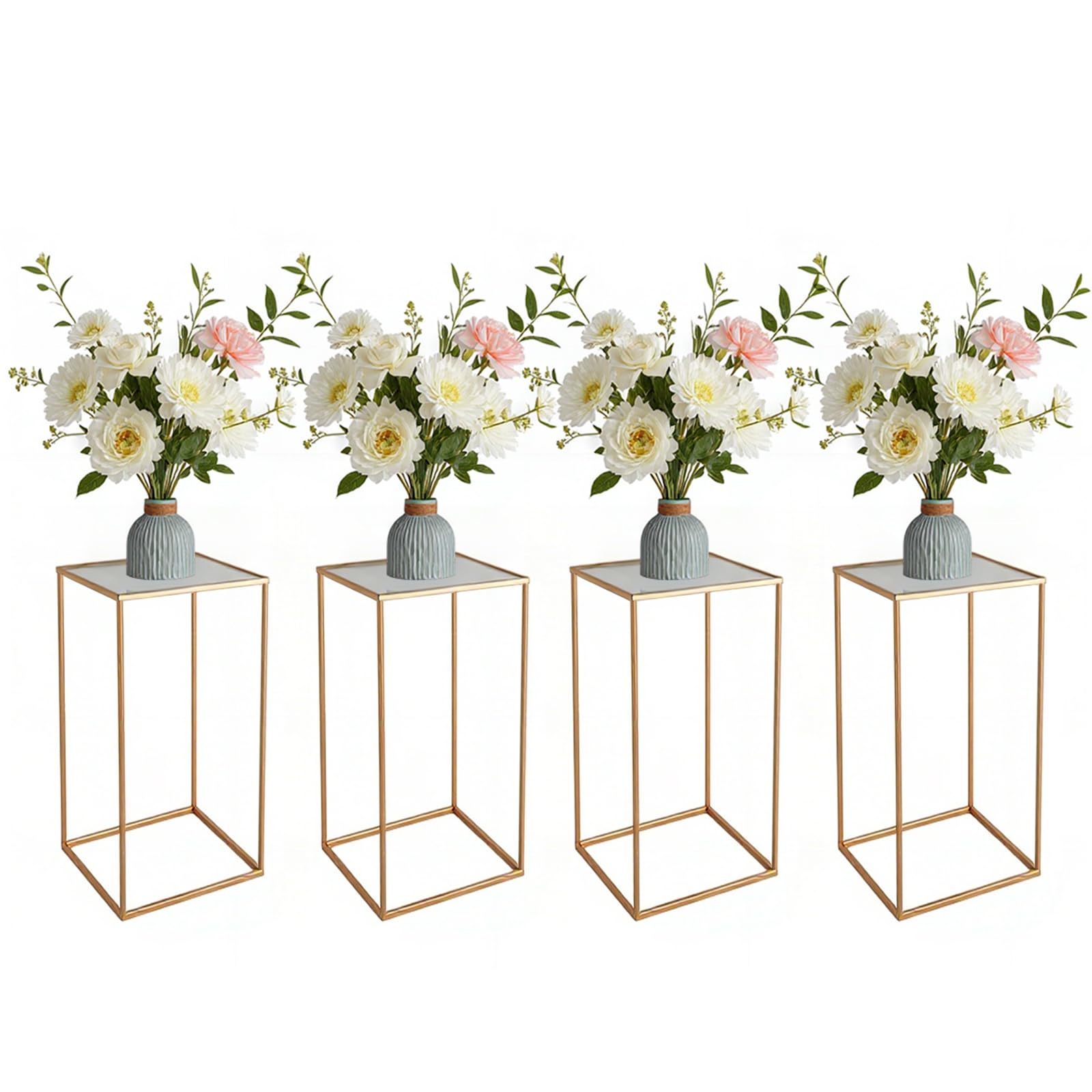 Ensemble de 4 supports à fleurs Garvee pour mariage, en acrylique laminé, design géométrique, stable, pour événements et décoration intérieure, différentes tailles, doré
