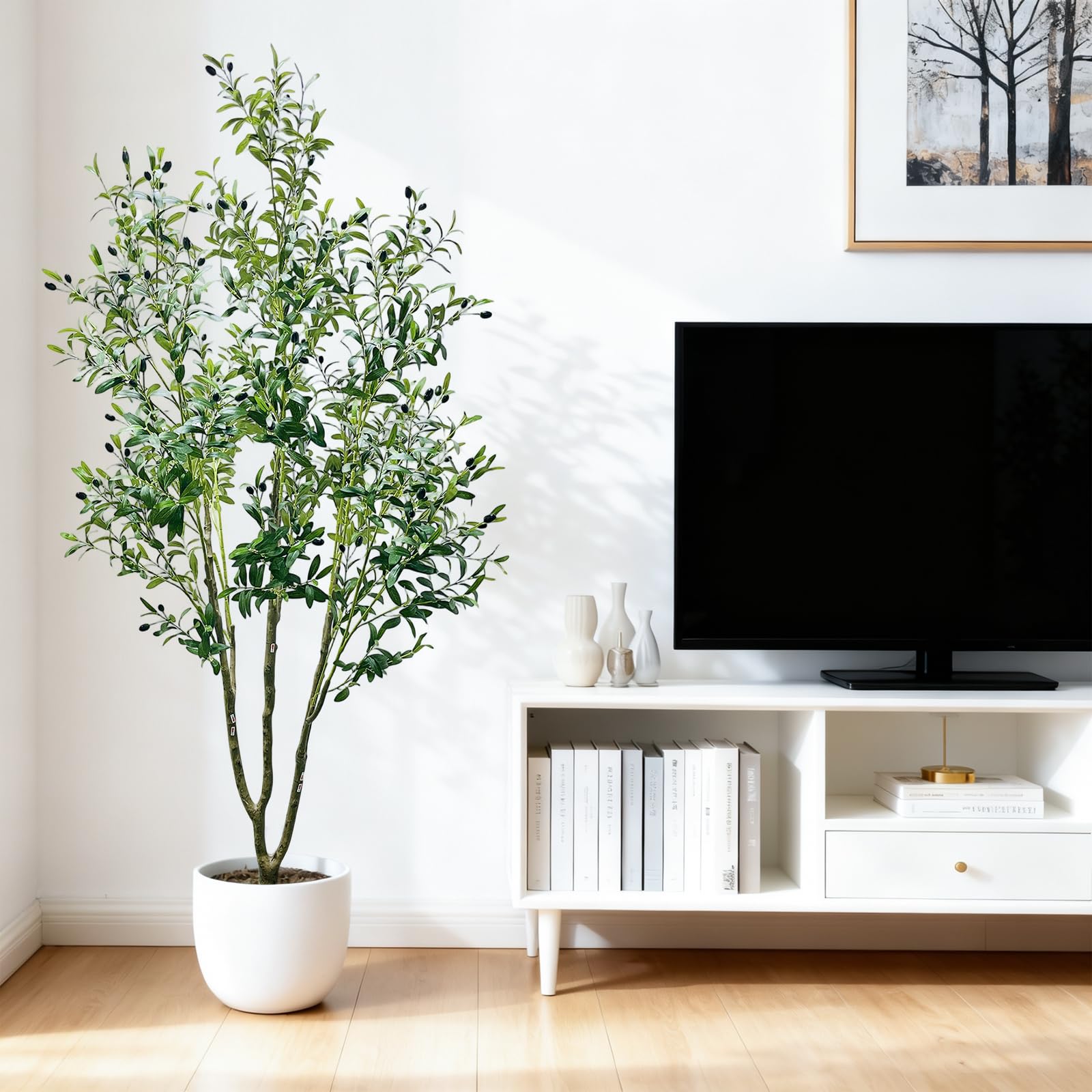 Olivier artificiel Garvee de 1,80 m, intérieur durable et réaliste, en soie et métal, pour salon ou bureau.