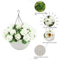 Ensemble de géraniums artificiels Garvee, résistant aux intempéries, 2 paniers, blanc, pour la décoration du jardin et de la terrasse