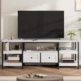 Garvee Meuble TV industriel 180 cm avec 2 tiroirs, structure en métal, bois MDF, design rustique, blanc, pour salon