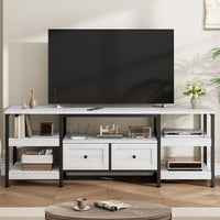 Meuble TV industriel Garvee 71 pouces avec 2 tiroirs, structure en métal, bois MDF, design rustique, blanc, pour salon