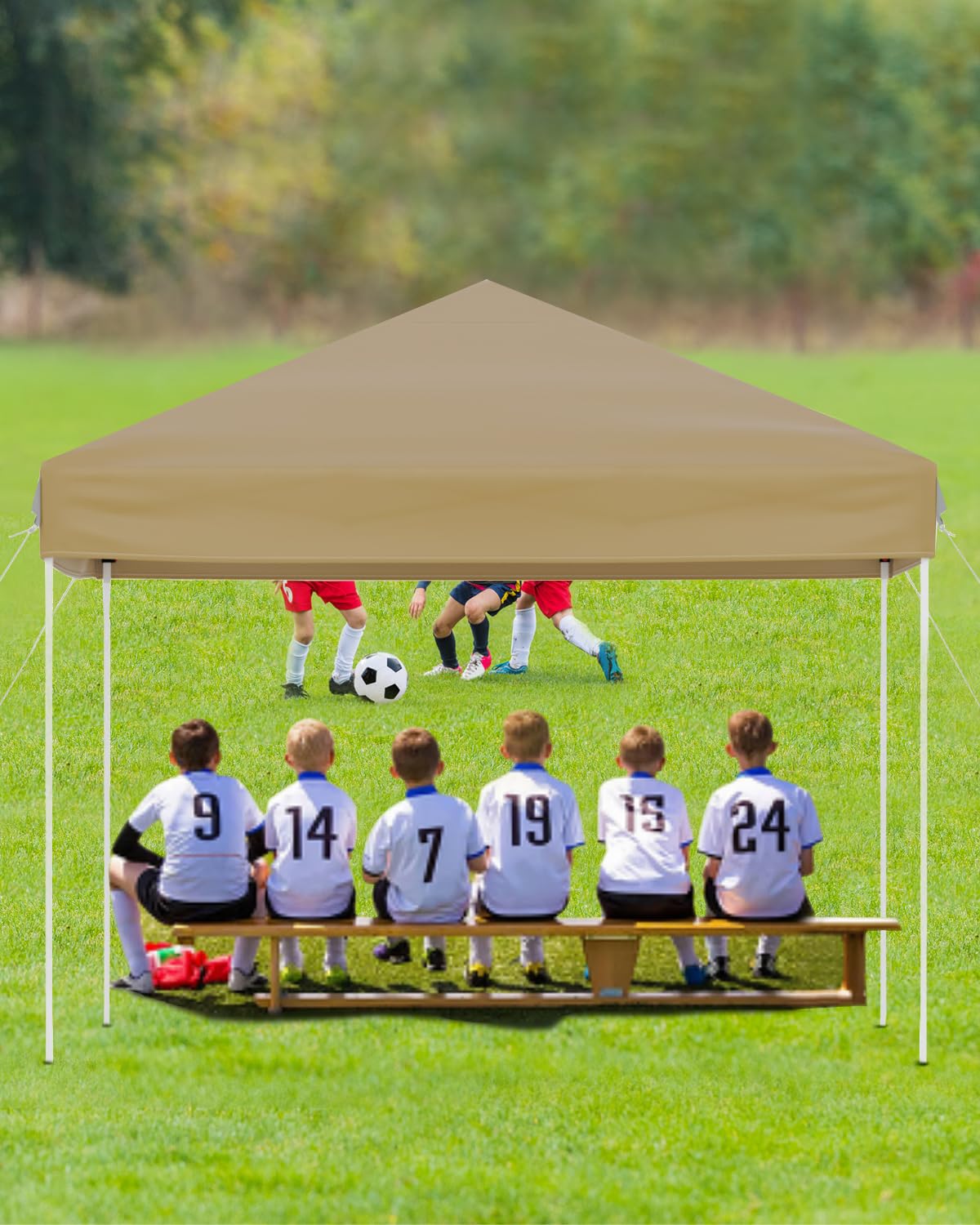 Pavillon pliant Garvee 3 x 3 m (10 x 10 pi) kaki, montage rapide sans outil, polyester, protection UV, pliable et léger pour événements en extérieur