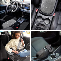 Garvee Ensemble de 15 housses de siège auto scintillantes pour femmes avec housse de volant en cristal, velouté et respirant, universel, avec console centrale, pour un usage quotidien et les événements