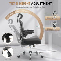 Chaise de bureau ergonomique Garvee en maille avec appui-tête réglable, idéale pour le bureau et le gaming. Dossier haut, base en métal robuste, noire.