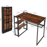 Bureau pliant Garvee 35 pouces avec rangement, structure en métal, panneaux de particules P2, marron, pour bureau et chambre, gain de place, polyvalent