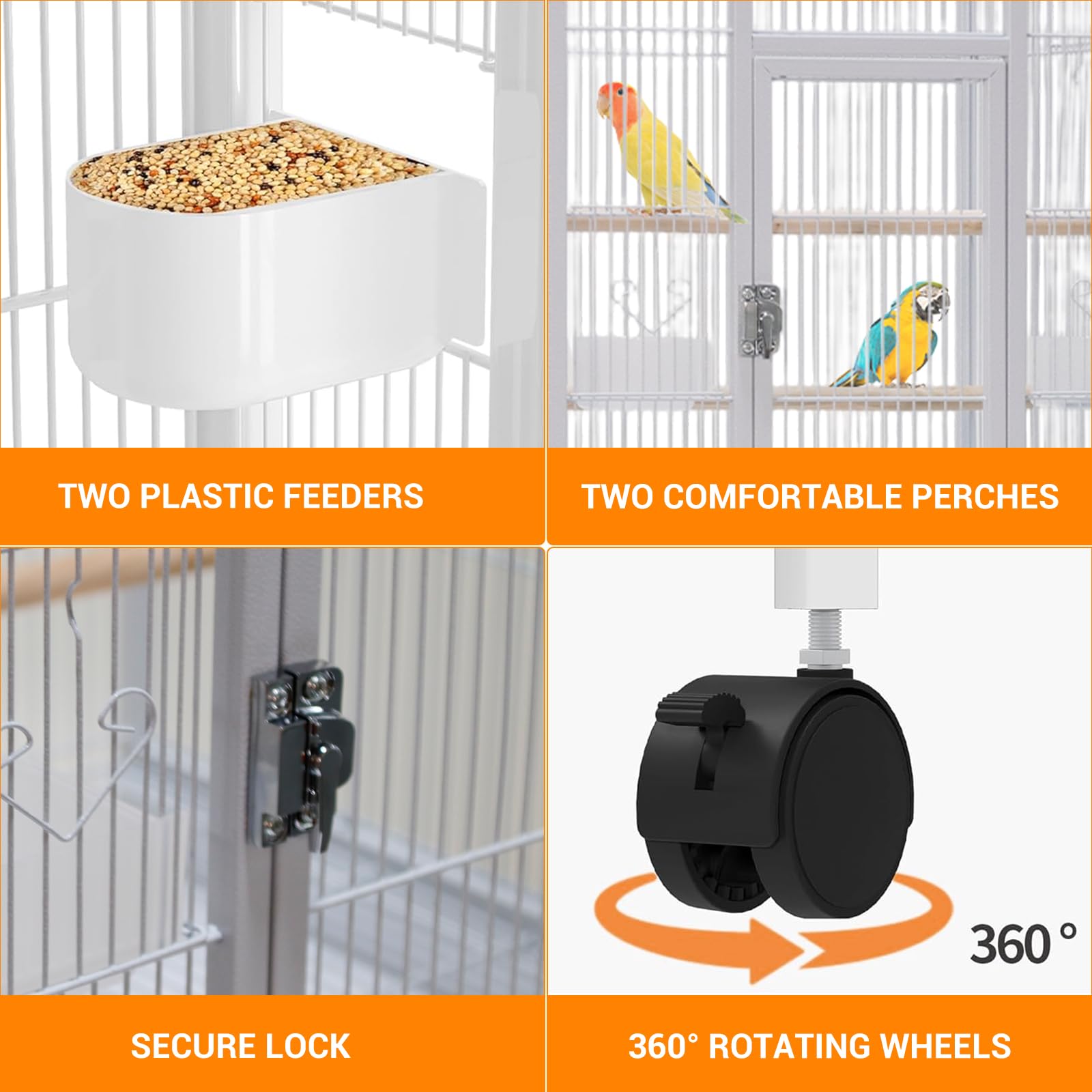 Cage à oiseaux en métal Garvee de 104 cm (41 pouces) pour perruches ondulées, avec perchoirs en bois et support à roulettes, blanche, pour la maison