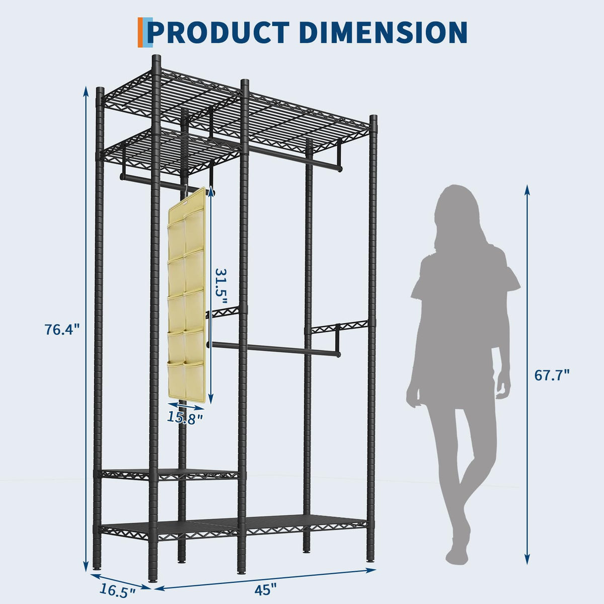 Garvee Portant à vêtements en métal à 4 niveaux, 3 barres réglables en hauteur, revêtement en poudre noir, pour chambre et magasin
