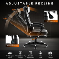 Garvee Chaise gaming ergonomique noir et blanc avec repose-pieds, appui-tête et soutien lombaire, pivotante 360°, hauteur réglable, capacité 136 kg, adulte et ado