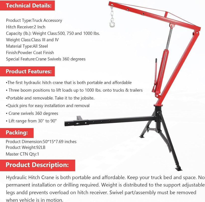 Palan de benne et grue d'attelage polyvalente pour camionnette