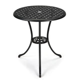 Table de bistrot Garvee Patio ronde de 61 cm (24 po) avec trou pour parasol de 5 cm (2 po), en aluminium résistant aux intempéries et structure en fer robuste, noir classique, pour balcon et jardin.