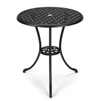 Table de bistrot Garvee Patio ronde de 61 cm (24 po) avec trou pour parasol de 5 cm (2 po), en aluminium résistant aux intempéries et structure en fer robuste, noir classique, pour balcon et jardin.