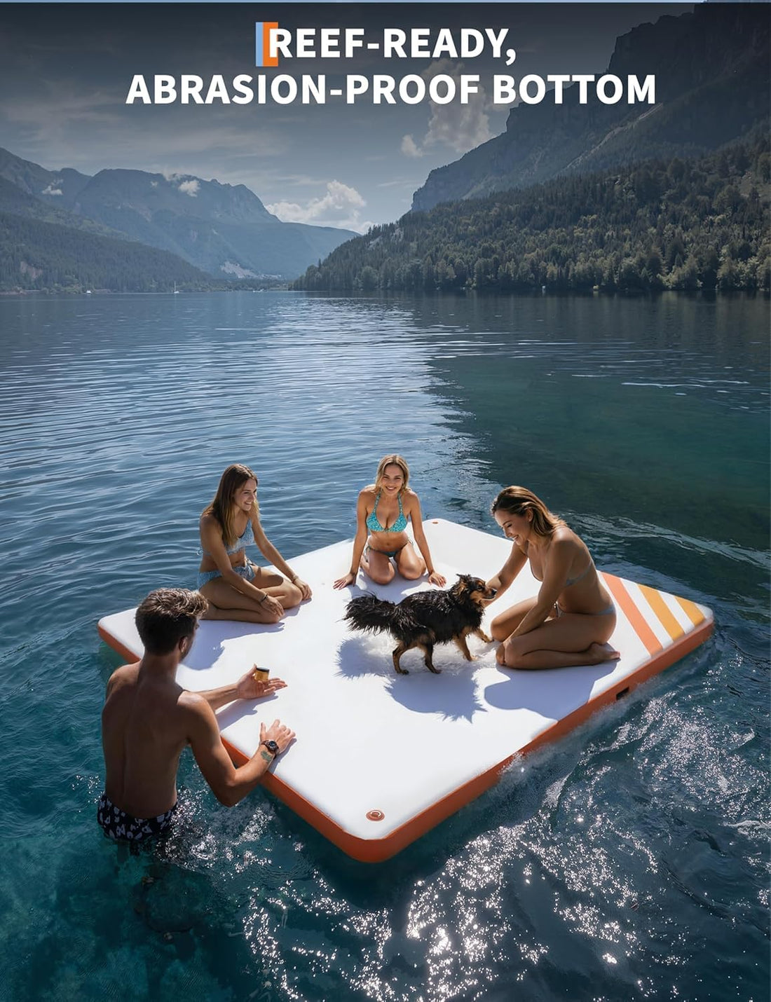 Garvee Ponton flottant gonflable 3 x 3 m, surface antidérapante, PVC robuste 2700 g/m², pompe incluse, portable, pour les lacs et la plage