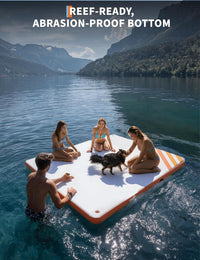 Plateforme gonflable flottante Garvee 3 x 1,8 m avec échelle et corde pour piscine et plage, surface en PVC antidérapante, matériau durable, bleue
