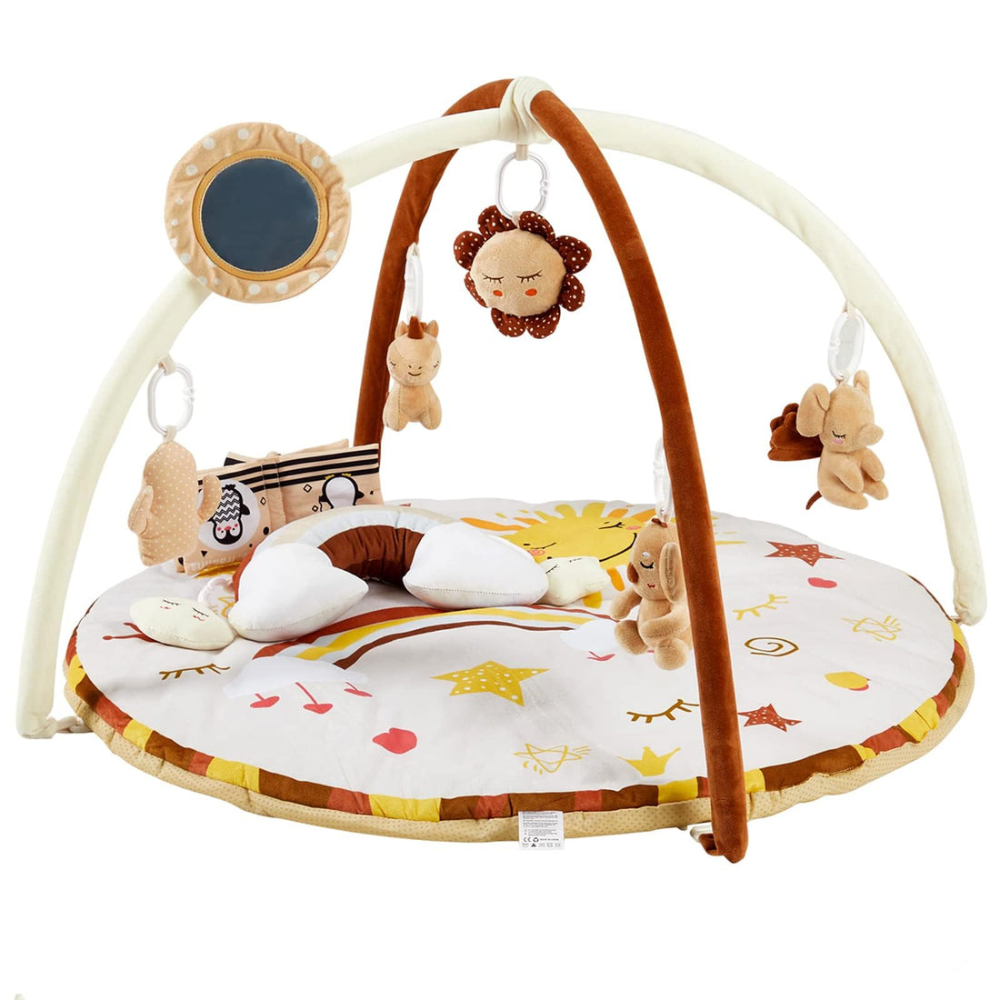 Tapis d'éveil Garvee pour bébé avec 9 jouets détachables, développement sensoriel et moteur, antidérapant, en polyester doux, pour la maison, couleurs neutres