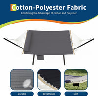 Hamac double Garvee pour 2 personnes, coton, structure en métal, design ergonomique, gris foncé, intérieur et extérieur