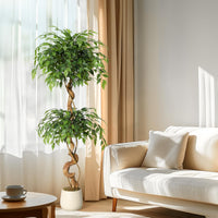 Ficus artificiel Garvee de 1,5 m avec tronc courbé, plus de 1134 feuilles en soie, pot blanc pour bureau et salon