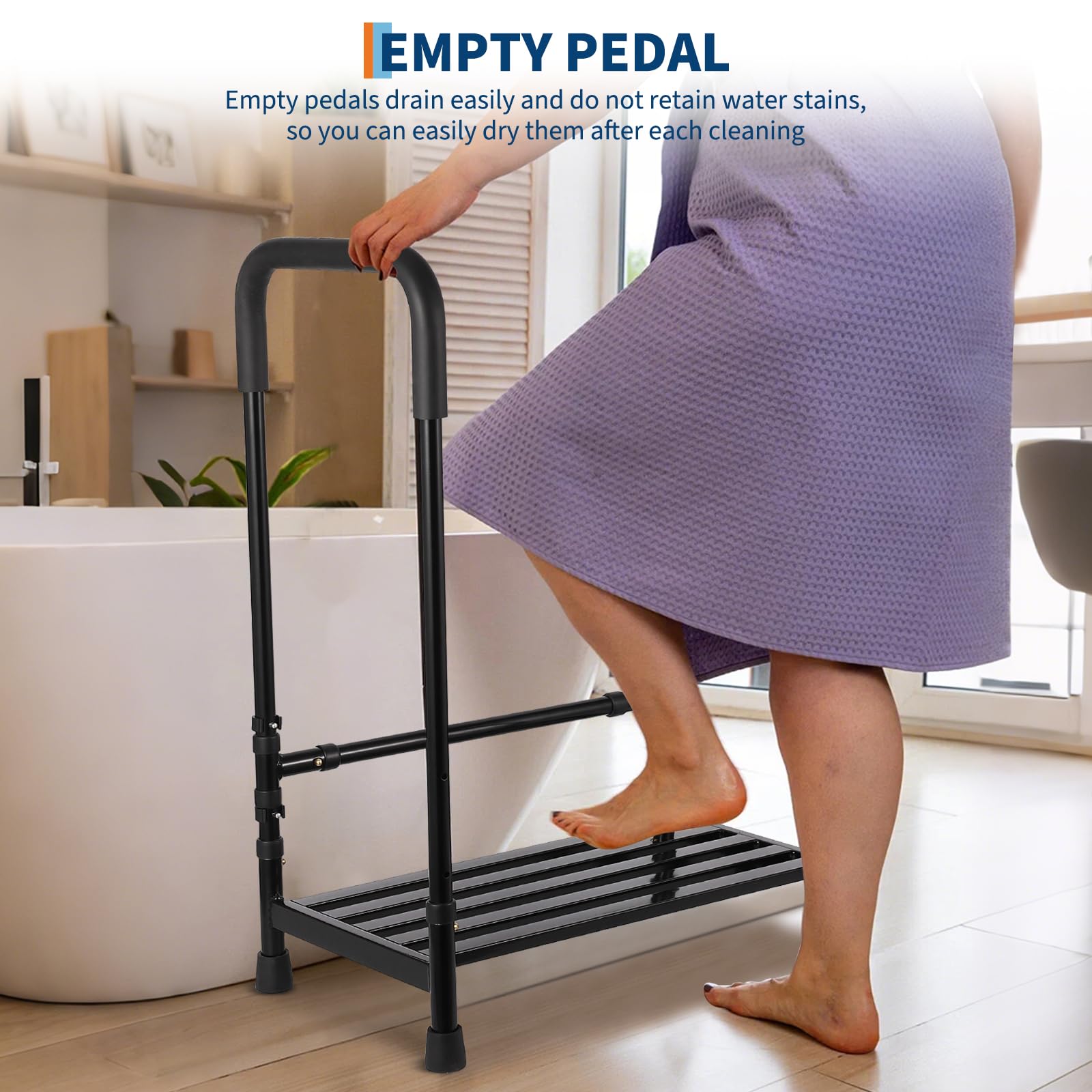 Garvee Marchepied avec poignée et plateforme antidérapante, charge 204 kg, rampe réglable, HDPE et acier, pieds en caoutchouc, pour seniors et personnes à mobilité réduite