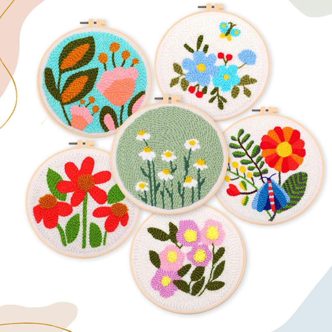Kit de broderie au poinçon Garvee pour débutants, motif floral, tissu lavable, fil et tambour à broder, idéal pour les débutants, cadeau DIY, taille unique