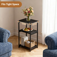 Table d'appoint Garvee à 3 niveaux avec structure en métal pour salon et chambre, design rustique, structure robuste en acier, noire