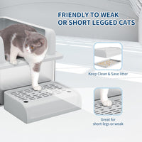Garvee Bac à litière XL en acier inoxydable pour grands chats, caisse fermée avec couvercle, bords hauts anti-fuite, facile à nettoyer, avec pelle et marchepied