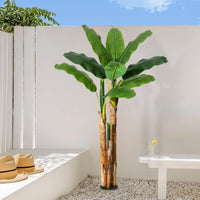 Bananier artificiel Garvee de 1,5 m avec 11 feuilles en polyéthylène, pot en ciment, gris, pour la maison et le bureau