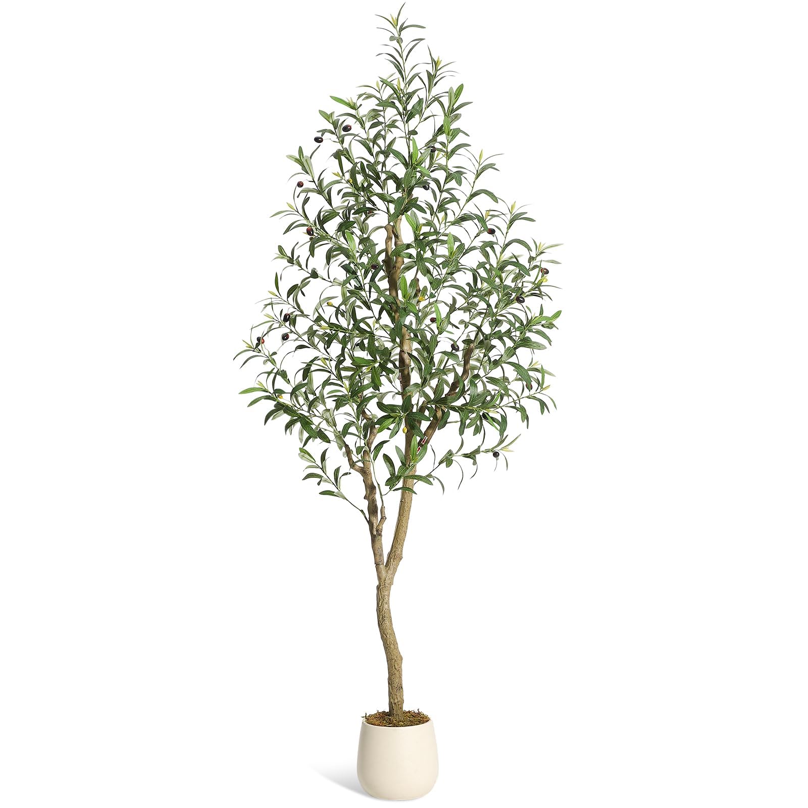 Garvee Olivier artificiel d’intérieur 183 cm, feuillage réaliste en soie, tronc naturel et pot blanc, pour maison et bureau
