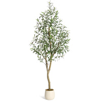 Garvee Olivier artificiel d’intérieur 183 cm, feuillage réaliste en soie, tronc naturel et pot blanc, pour maison et bureau