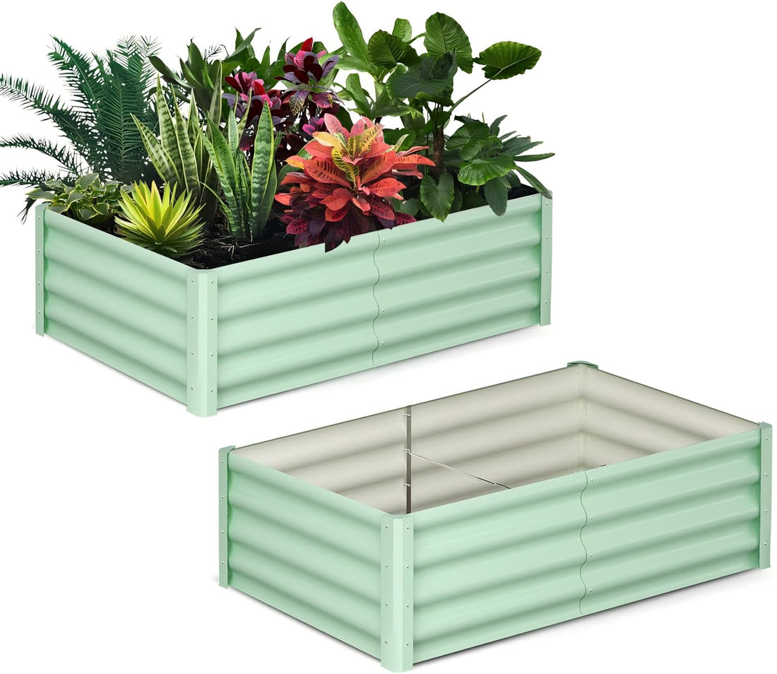 Jardinière surélevée galvanisée Garvee, 180 x 90 x 30 cm, en métal, 3 hauteurs, fond ouvert, rectangulaire, pour jardin et terrasse.