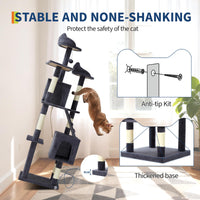 Arbre à chat Garvee pour grands chats 188 cm - Stable, polyvalent, en bois, 6 poteaux à griffer, balles, pour salon d'intérieur
