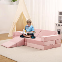 Garvee Canapé modulable enfant 12 pièces, convertible et polyvalent, mousse résistante, housse lavable, coloris teal et rose, idéal salle de jeux et chambre d’enfant
