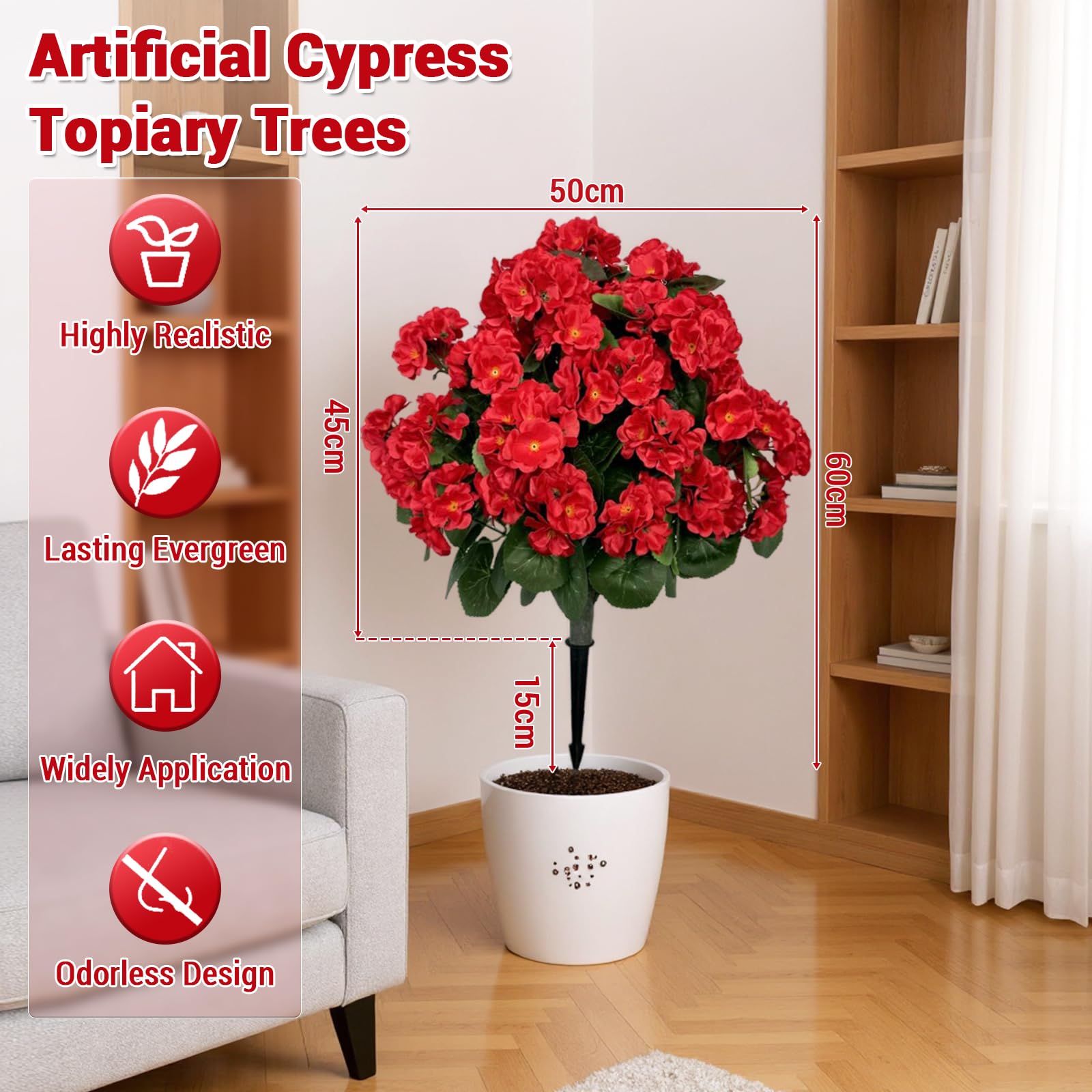 Bégonias artificiels lavande Garvee en boule de 58 cm (23 po), en polyéthylène résistant aux UV et aux intempéries, avec piquet pour le sol, pour jardin et terrasse (vert).