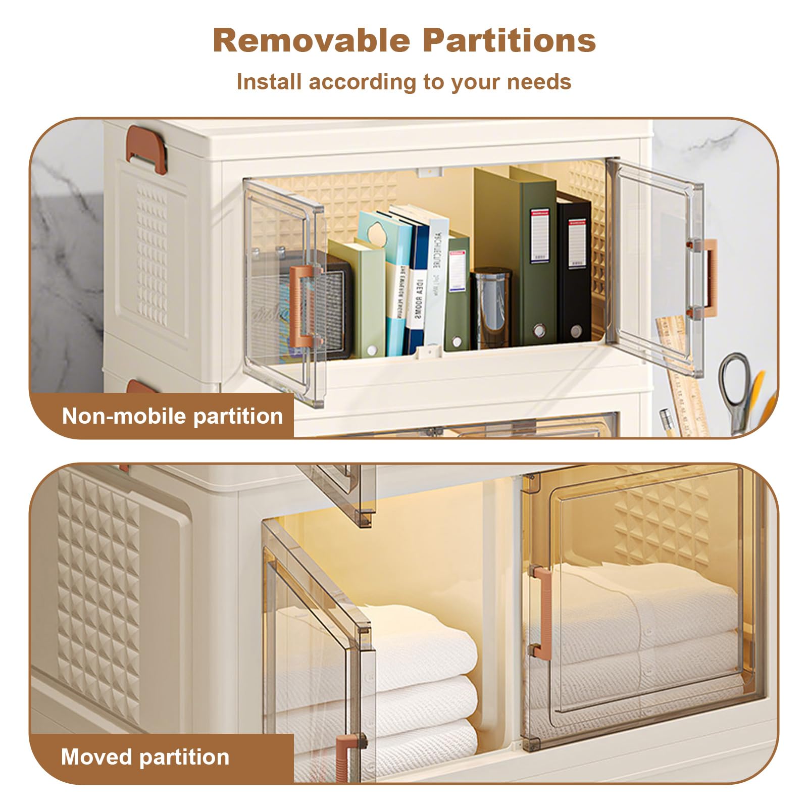 Boîtes de rangement empilables en plastique Garvee, lot de 4, 144 QT, avec portes et roulettes, transparentes, pour chambre et garage